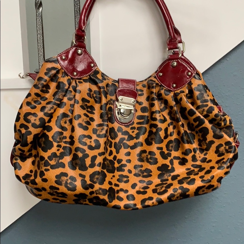 Purse - cheetah print with red trim
